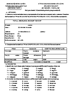 Đề thi chọn học sinh giỏi môn Tiếng Anh 8 - Năm học 2016-2017 - Phòng GD & ĐT Bình Xuyên